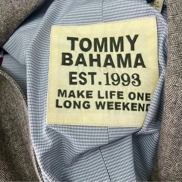 Tommy Bahama Brown Wool‎ Blend Herringbone Tweed Blazer Elbow Patches Sz L - Picture 11 of 16